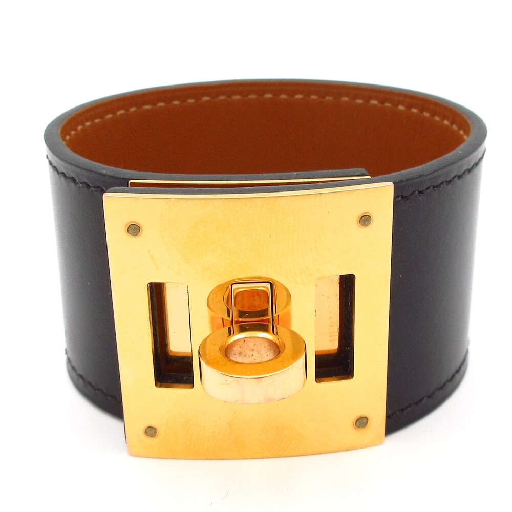 Hermès Kelly Dog Bracelet Black Gold Leather Hardware